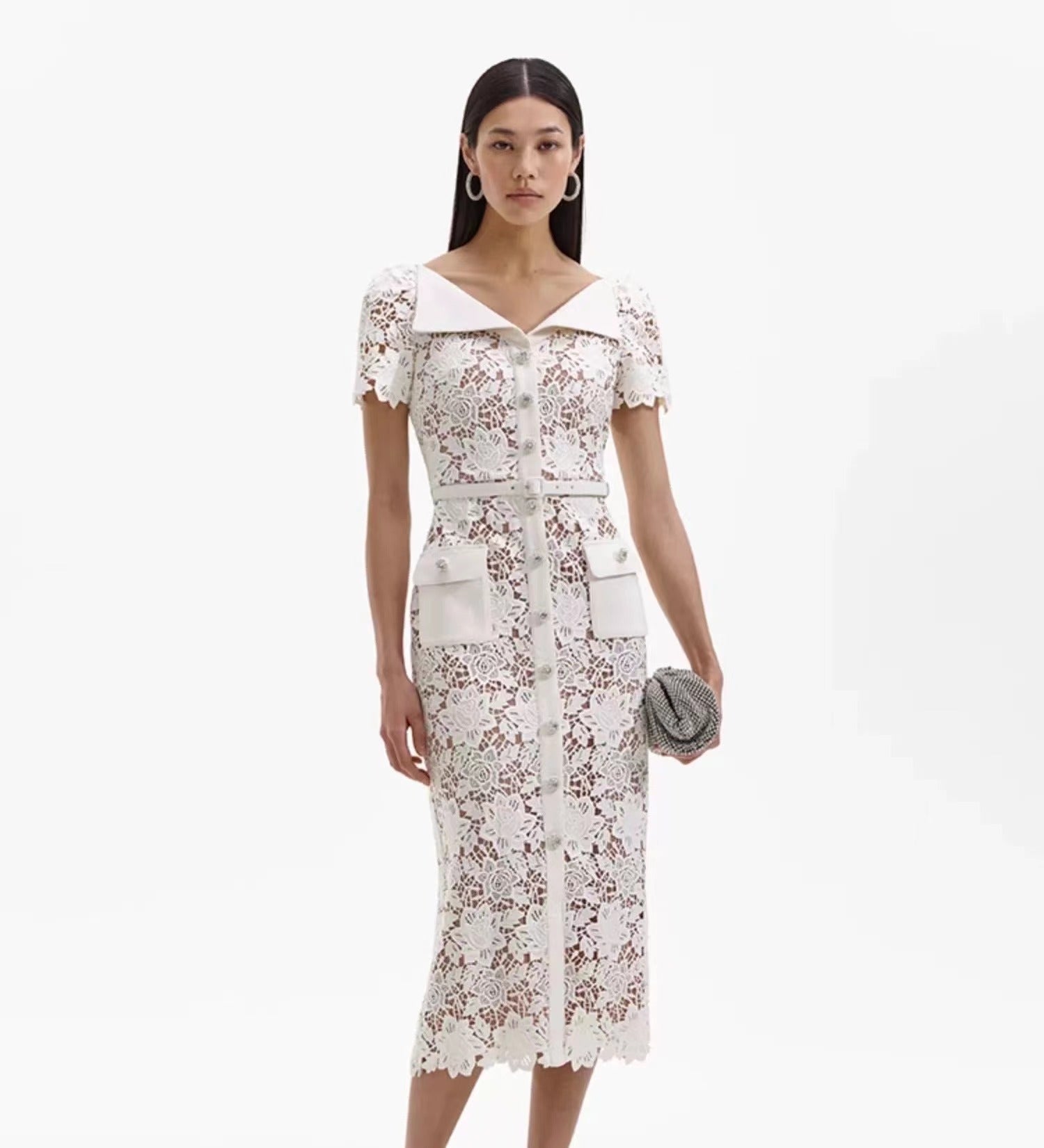 Self-Portrait WHITE LACE OPEN NECK MIDI DRESS – CHUUI_Collection