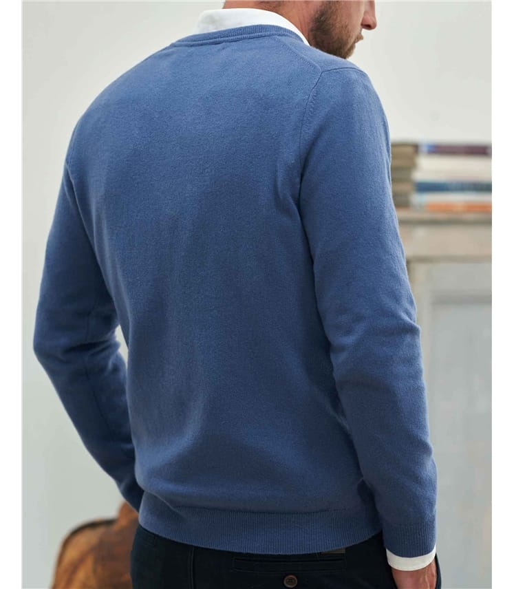 French Blue | Pure Cashmere V Neck Sweater | WoolOvers US