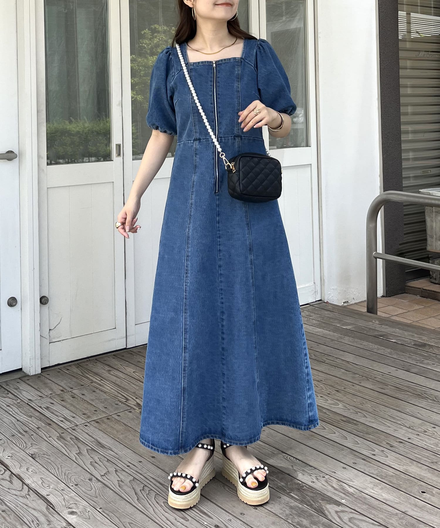 プリーツプリーズ デニム転写ミニワンピース PLEATS PLEASE ISSEY