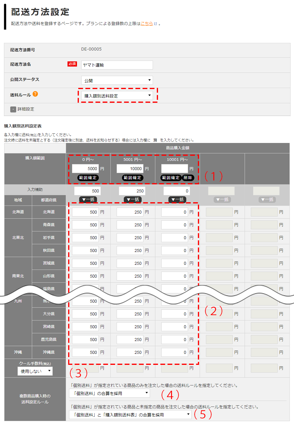 配送方法設定 | らくうるカートマニュアル