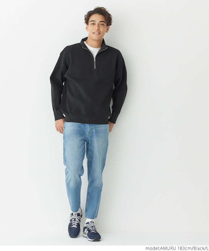セール☆2690円→990円 片畦編みハーフZIPニット メンズ メール便不可
