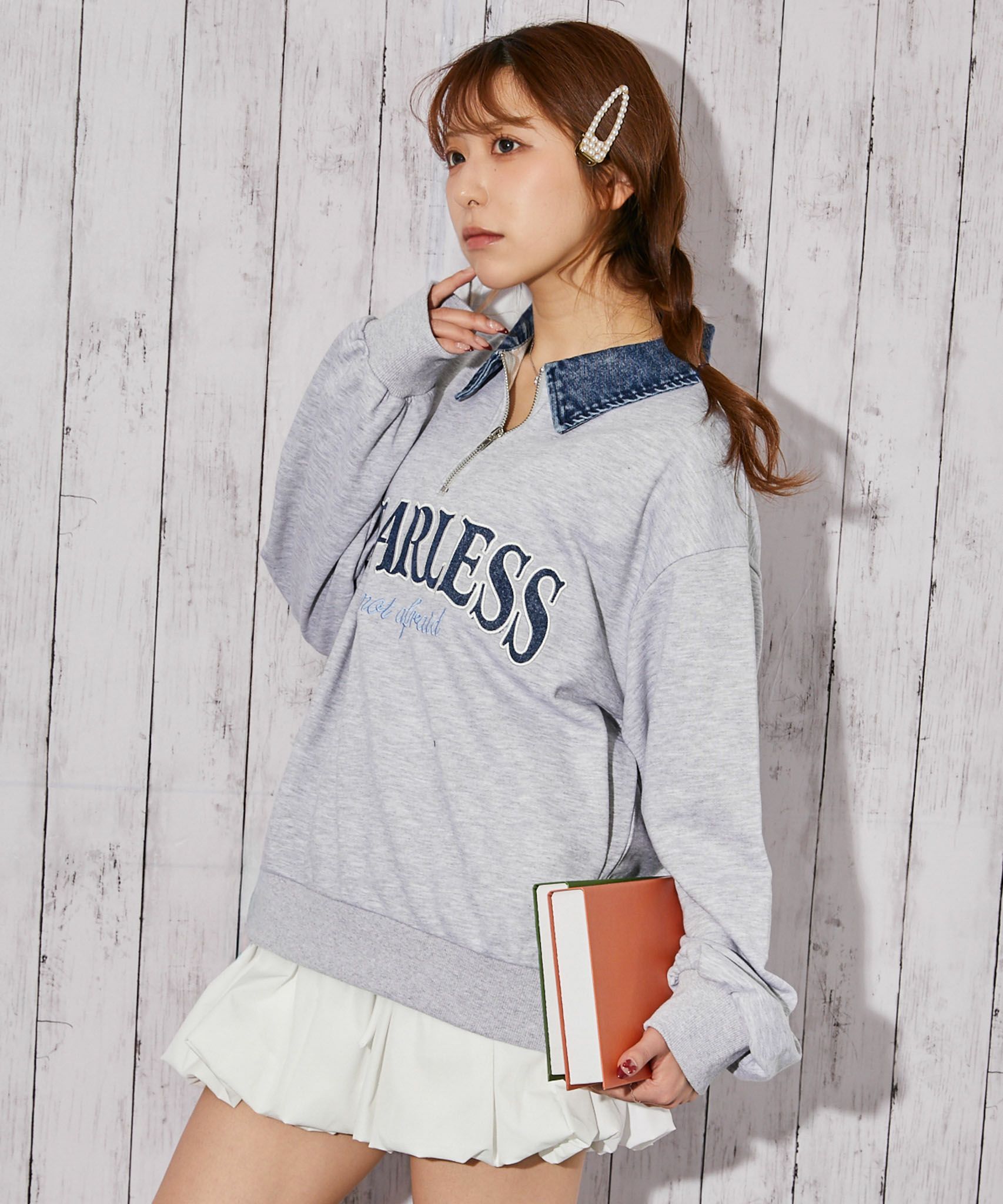 デニム襟 ハーフZIP》トレーナー／カジュアル×ストリート／春秋／全