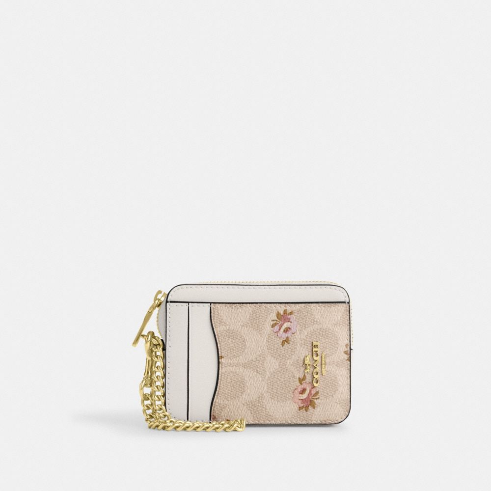 COACH® Outlet | Zip Card Case In Signature Canvas With Floral Print