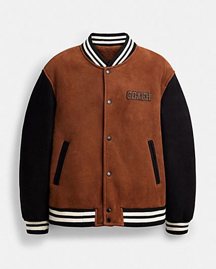 COACH レザー×ウール バーシティジャケット アウター レッド S COACH