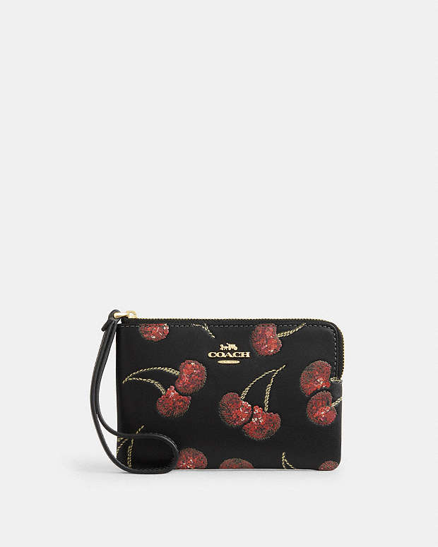 COACH® PL | Corner Zip Wristlet With Cherry Print