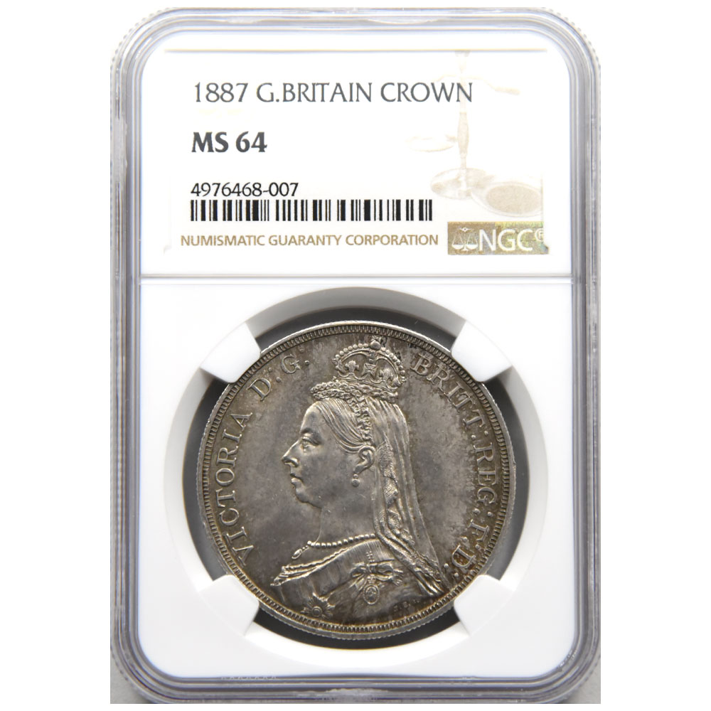 イギリス 1887 ヴィクトリア女王 クラウン 銀貨 NGC MS 64 ジュビリー