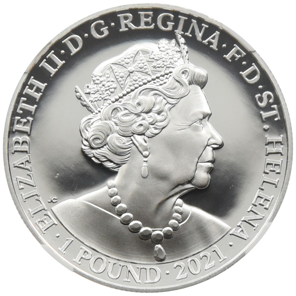 セントヘレナ 2021 エリザベス2世 1ポンド 銀貨 NGC PF69UC ナポレオン