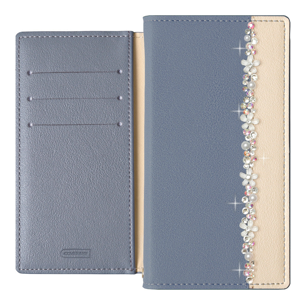 ヴィーガンレザー 表バイカラー フラワーラインデコ スタンド機能 手帳