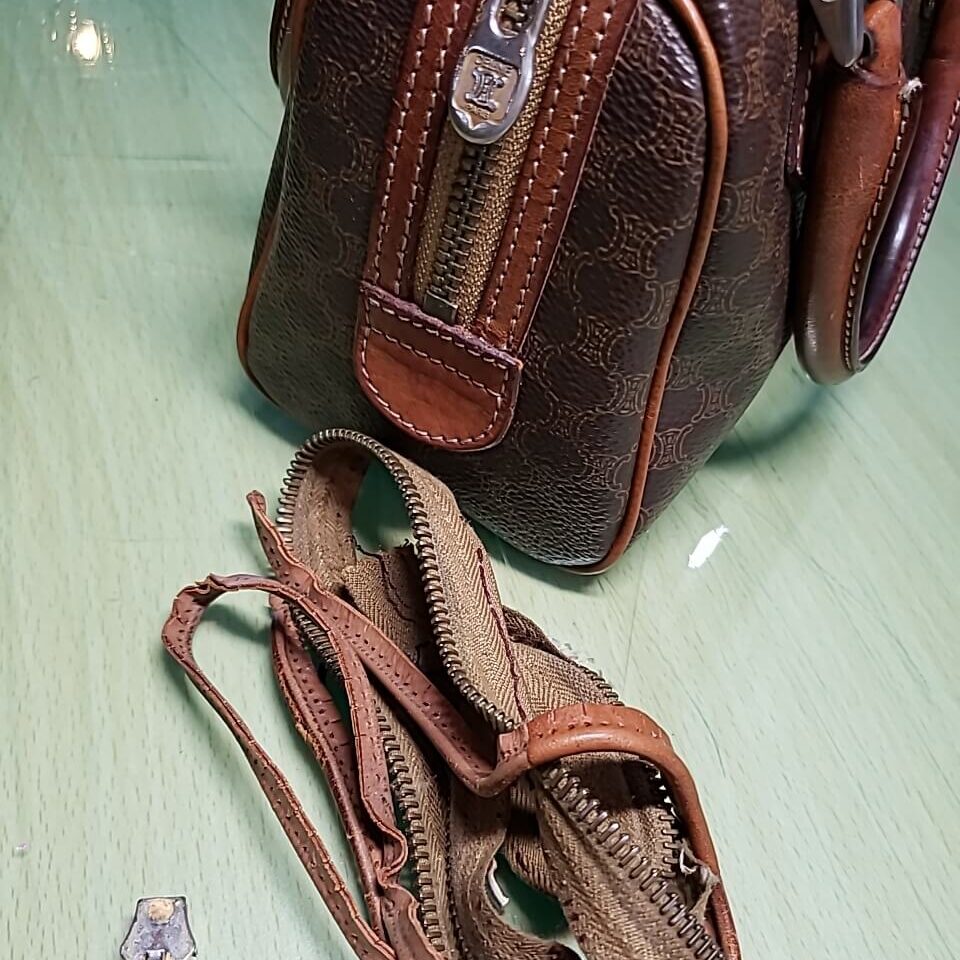 セリーヌ(CELINE)マカダム柄・ミニボストンバッグ ファスナー交換＋玉