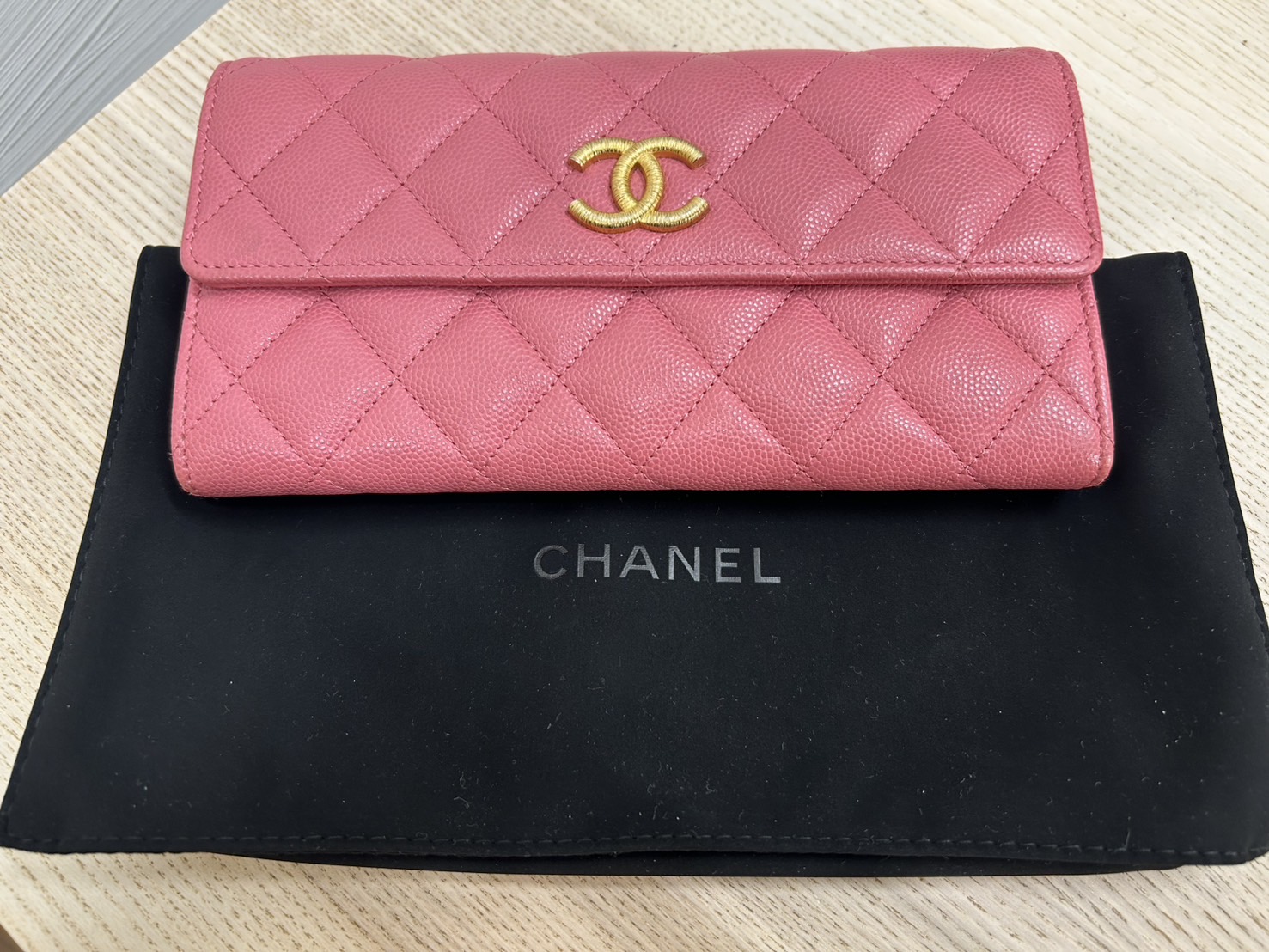 CHANEL】シャネル ココマーク キャビアスキン ウォレットピンク （AB