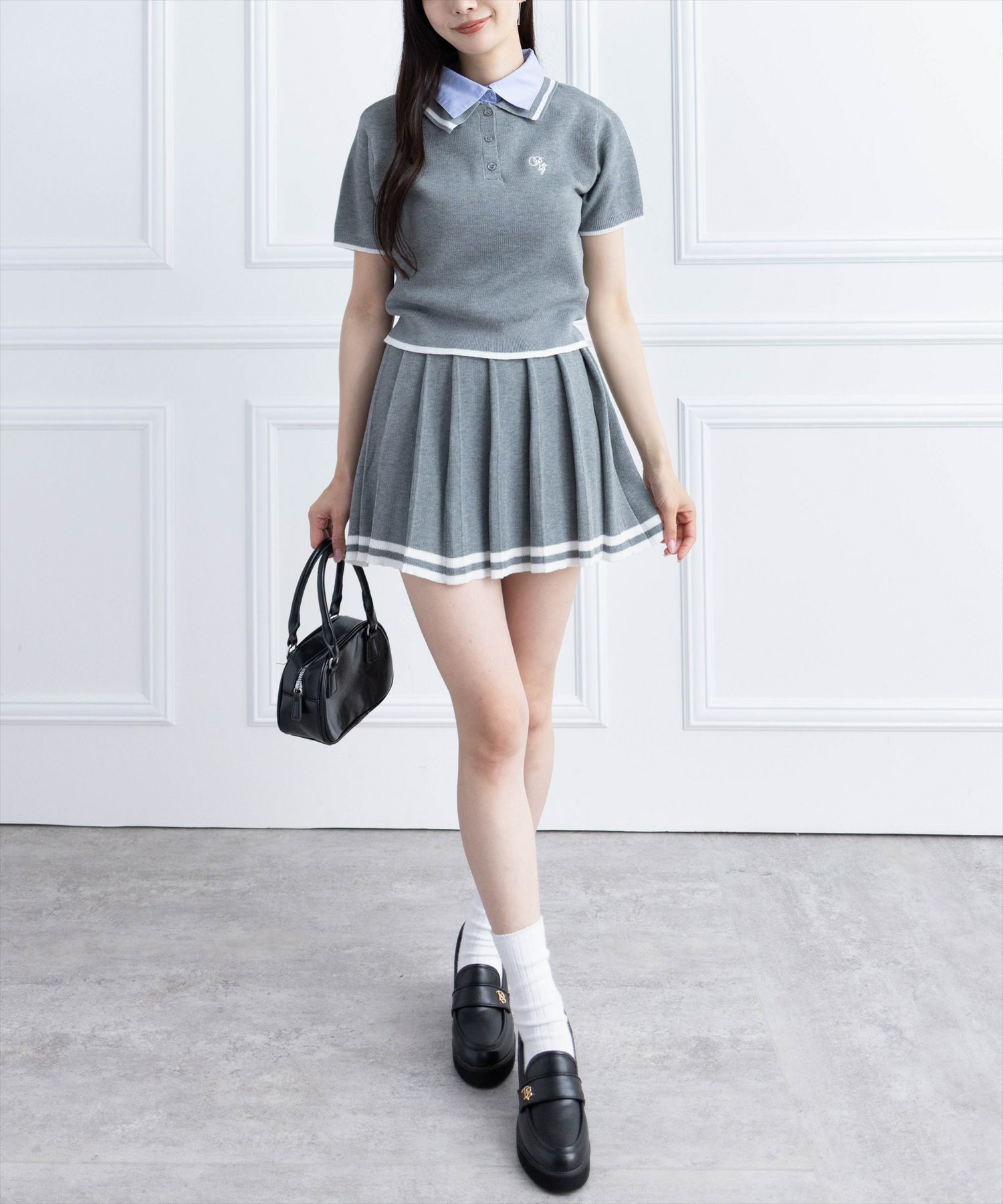 clear ダブルカラーポロニット＆スカートセットアップ[CL9332