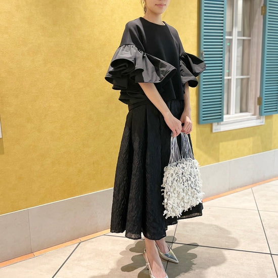 ボリュームフレアスリーブトップス BLK – cledusia