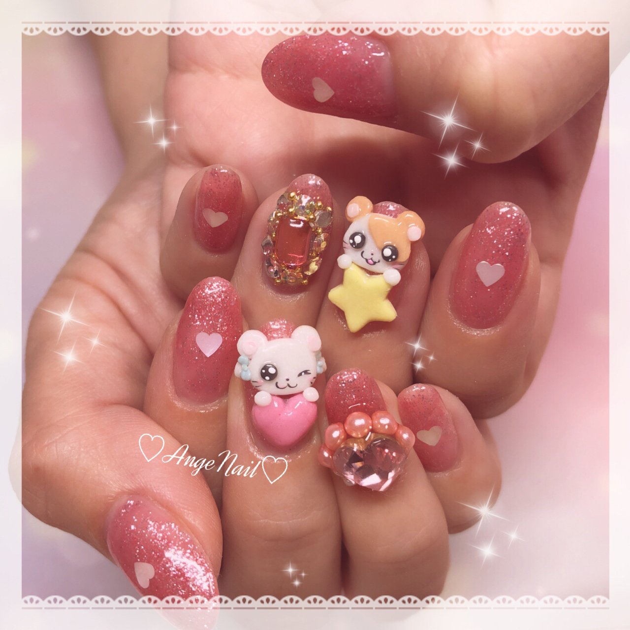 ハート/キャラクター/3D/ピンク/レッド - AngeNailのネイルデザイン[No