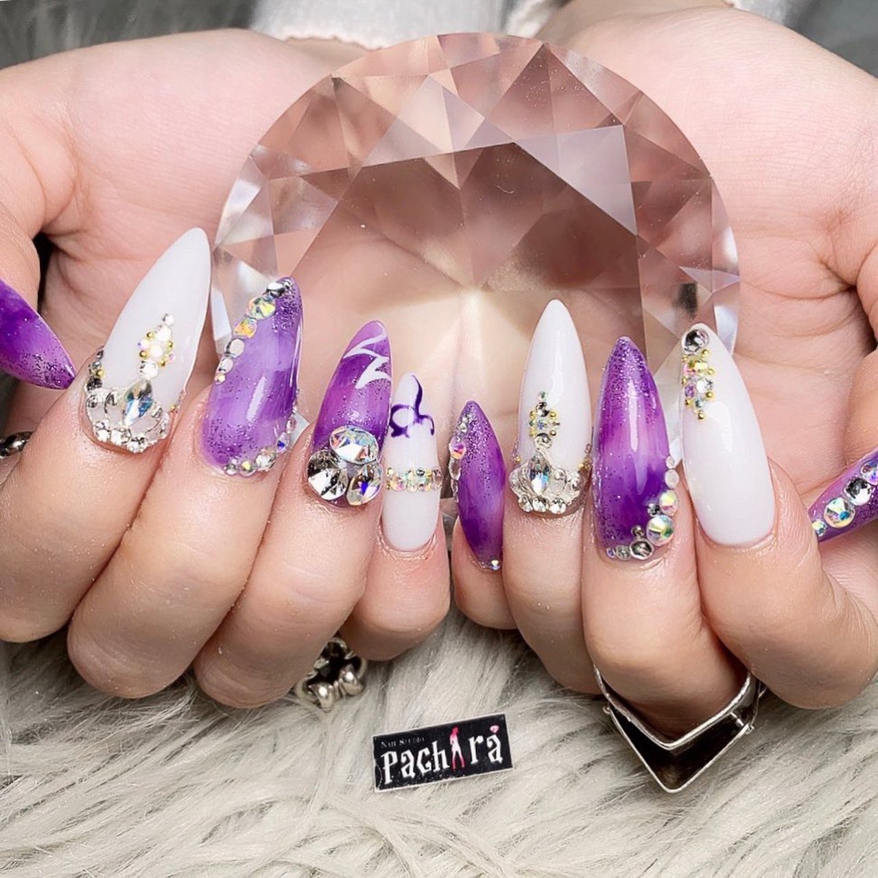 夏/ロング/ホワイト/ピンク/パープル - Pachiraのネイルデザイン[No