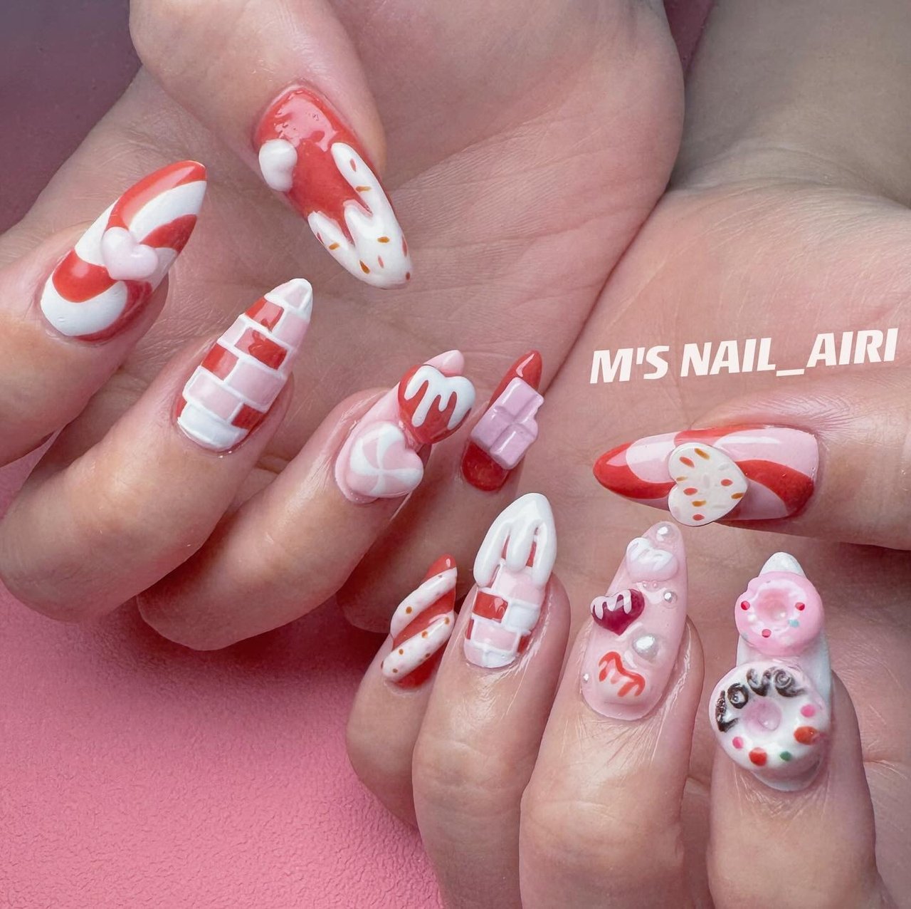 冬/バレンタイン/ハート/スイーツ/ピンク - あいりのネイルデザイン[No