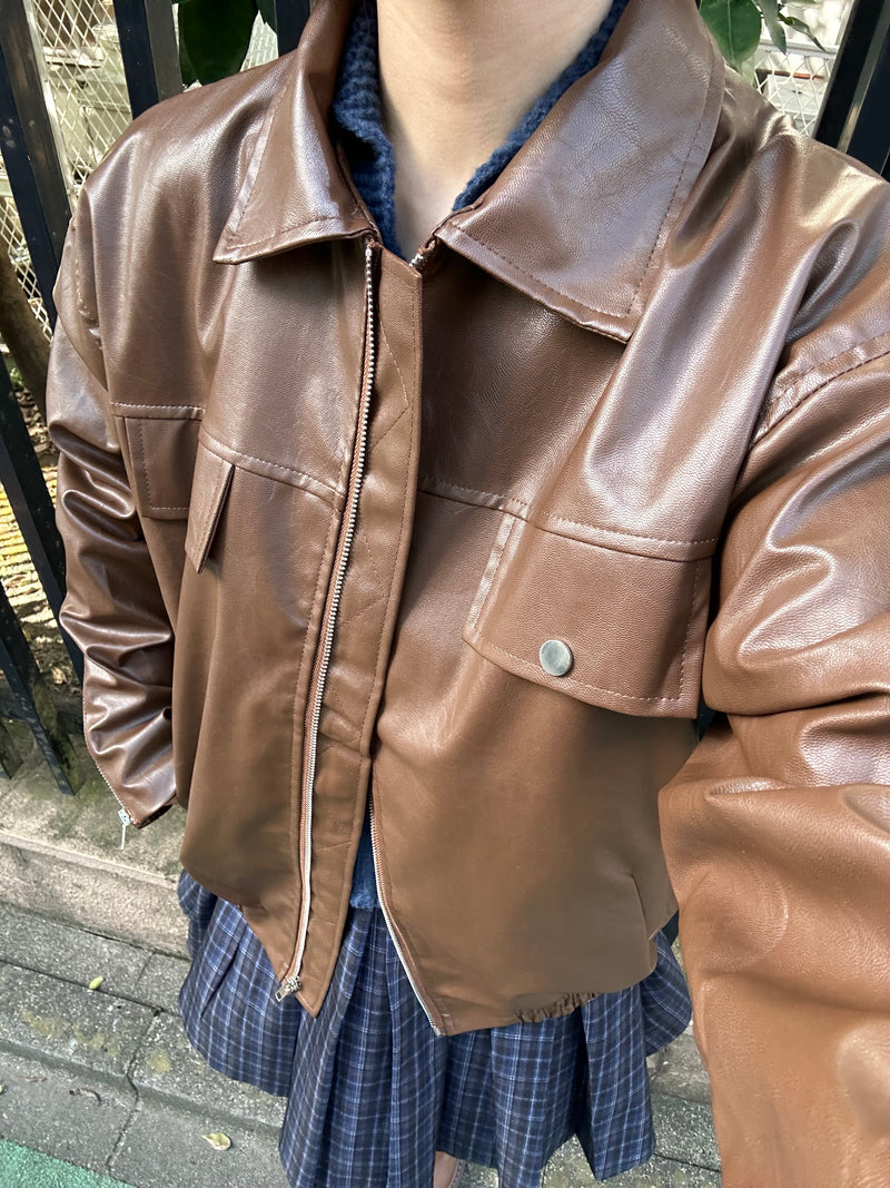 フェイクレザーブラウンジャケット DPB76085 – CRAMMY