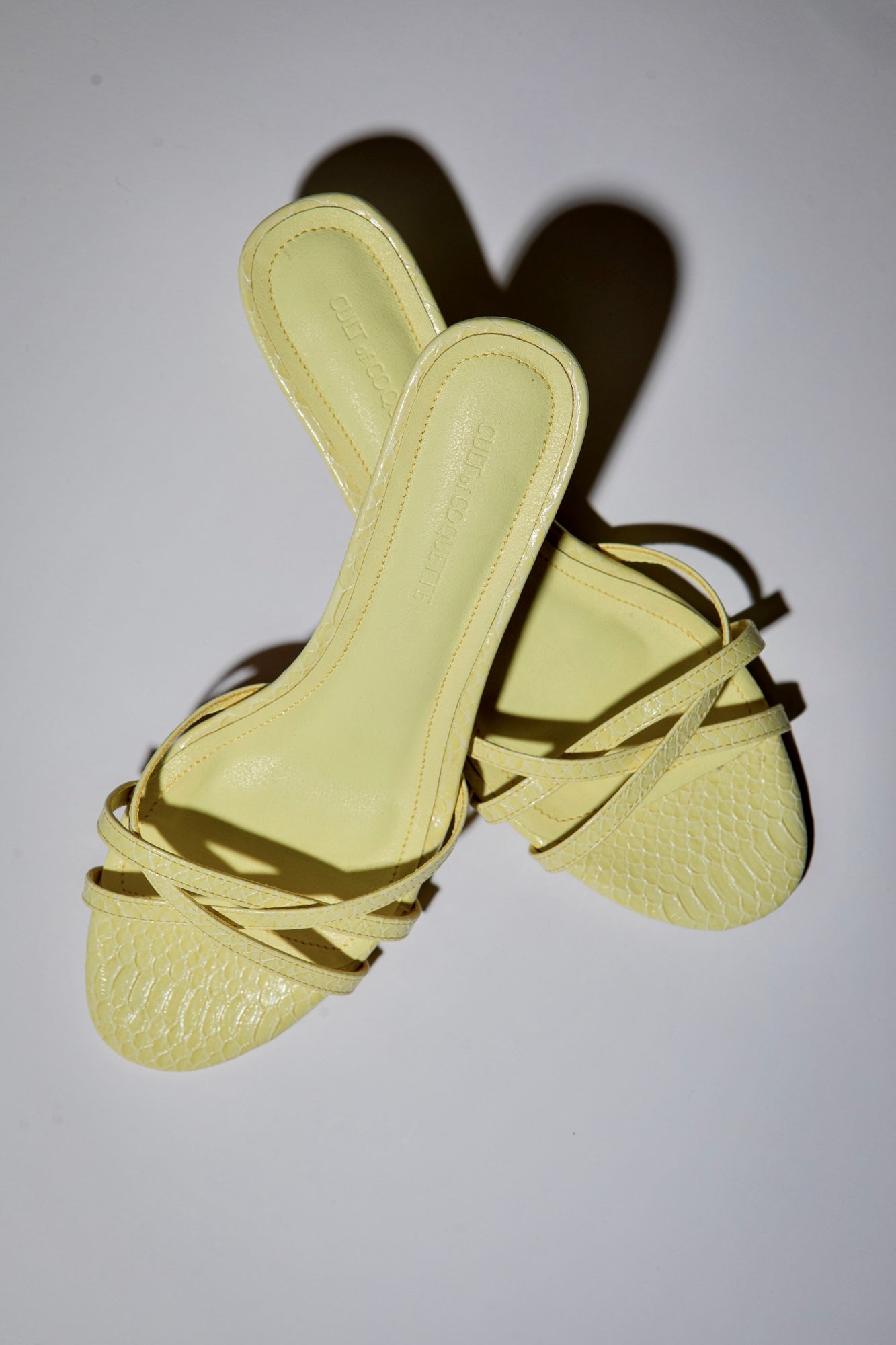 Romy Butter Yellow Reptile Strappy Kitten Mules 40 mm – Cult of