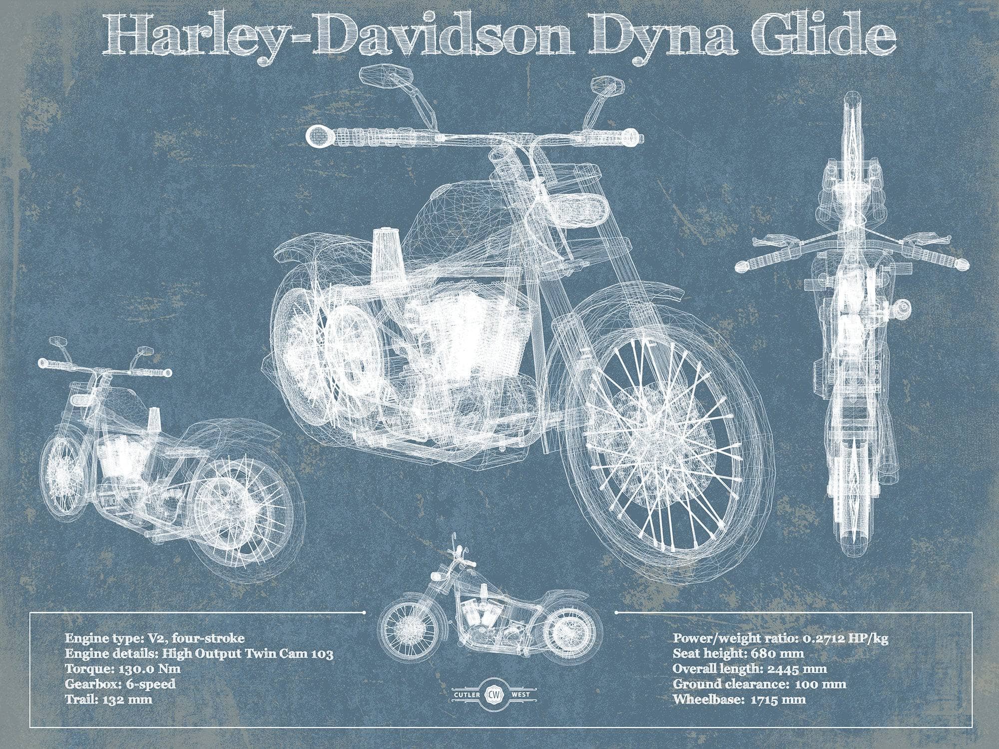 Harley-Davidson Dyna Glide Blueprint Motorcycle Patent Art by