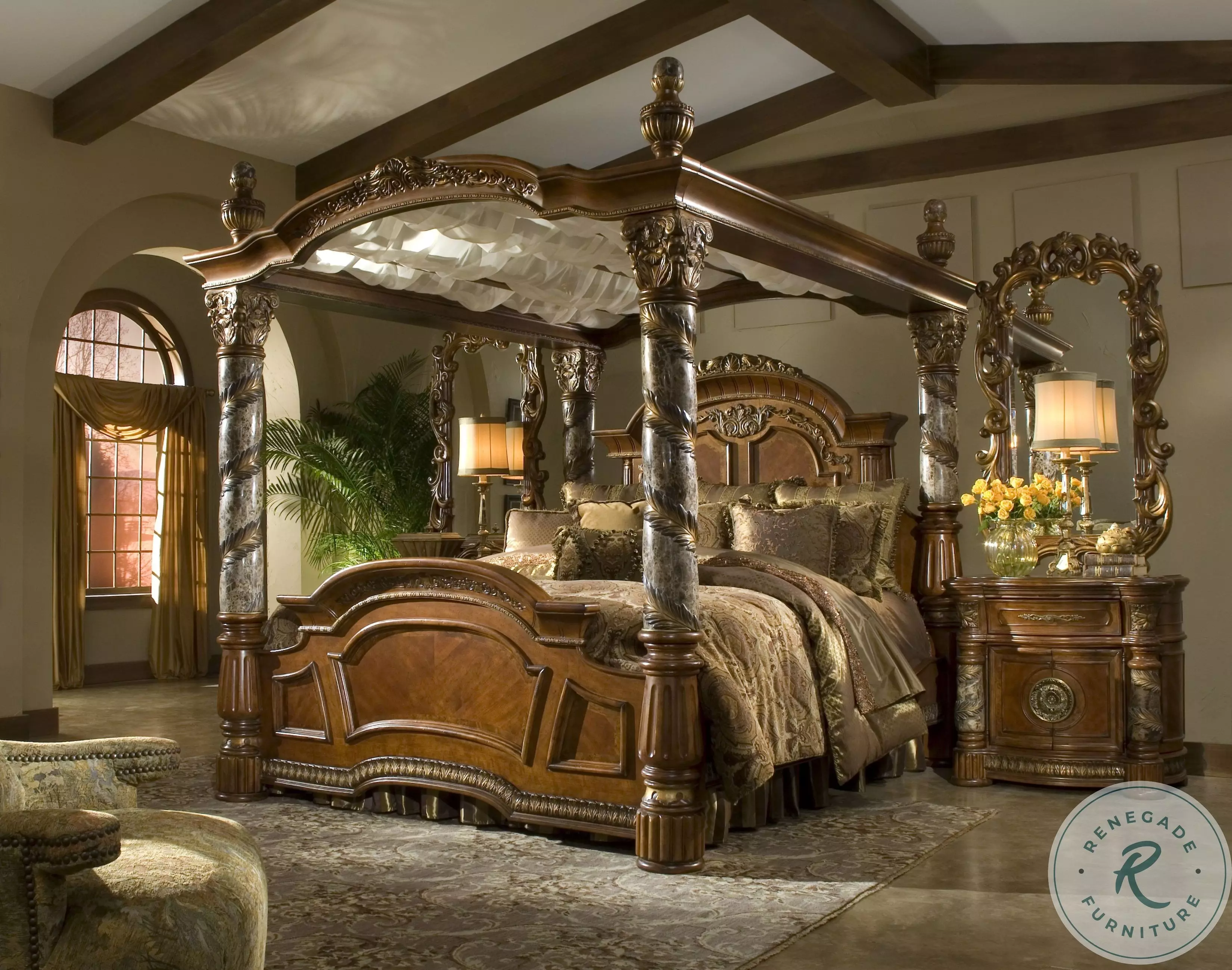 Villa Valencia Classic Chestnut Poster Canopy Bedroom Set From