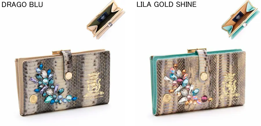 ADMJのスネークレザークリスタル付ガマグチロングウォレット | 送料