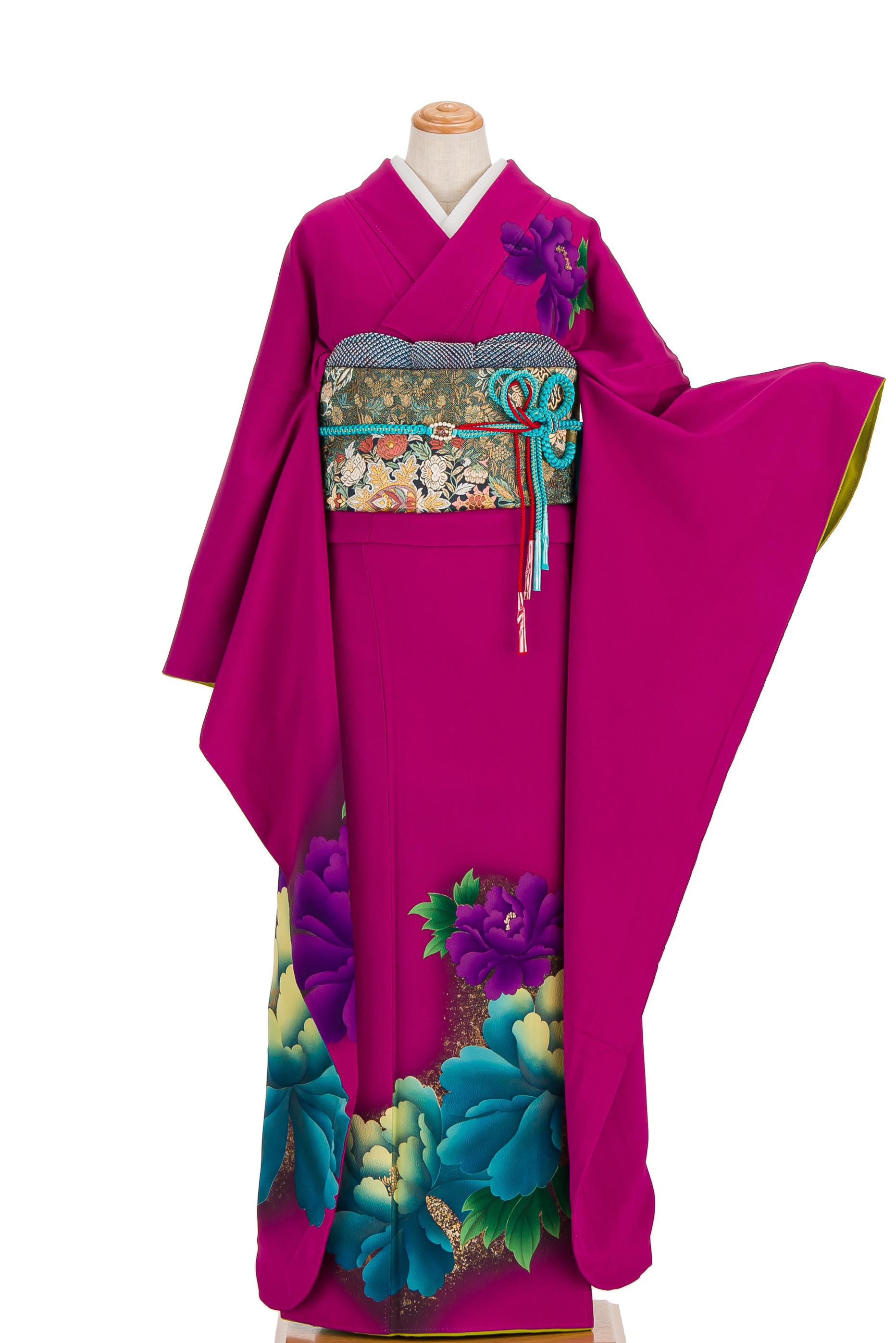 振袖 マゼンタピンクに大輪牡丹 裄長 - からん::アンティーク着物