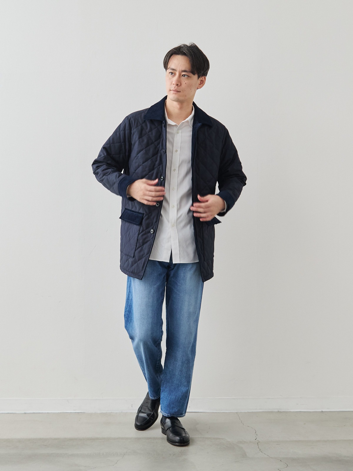 7 Days ウールライク キルティングジャケット/ウォッシャブル/ネイビー