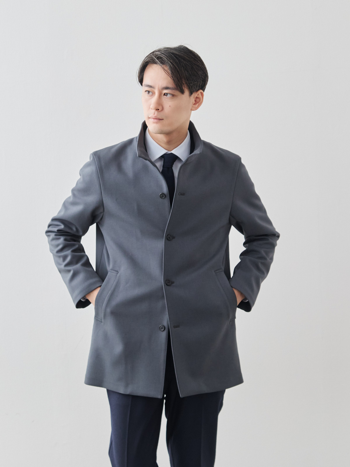 ニュークラシック スタンドカラーコート/3 season/グレー | Factelier