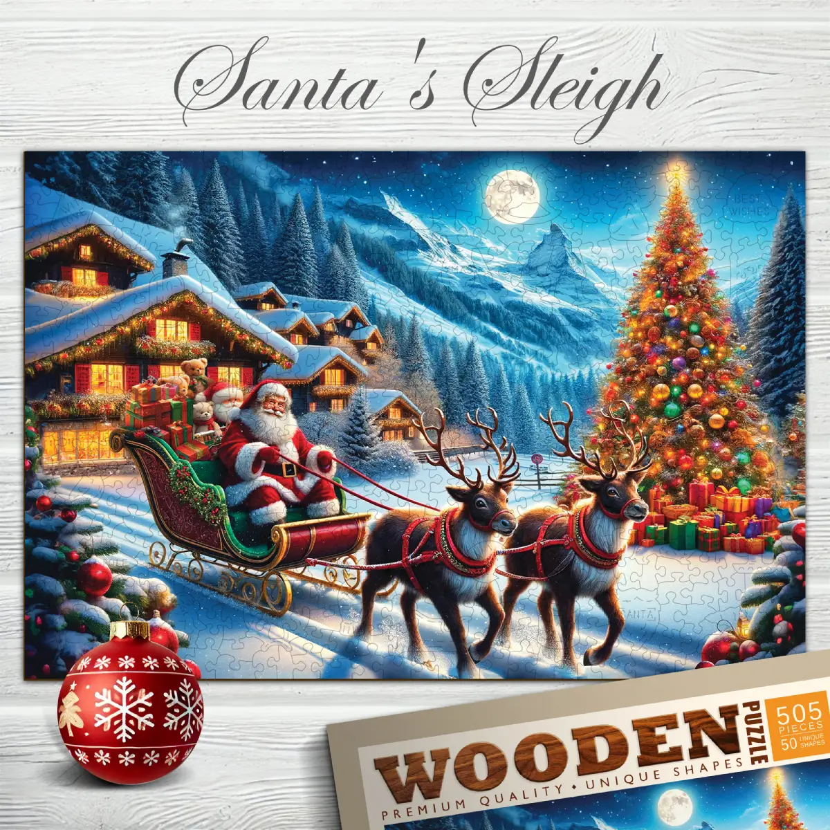 Holzpuzzle 500 Teile Schlitten des Weihnachtsmanns | Wooden.City