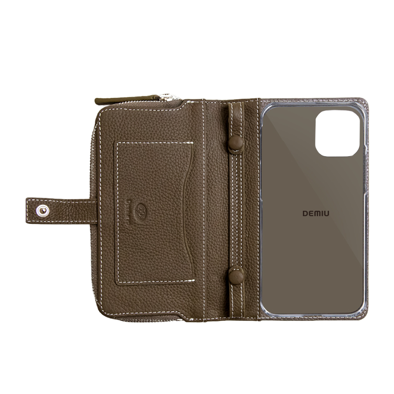 DEMIU ブラック iPhone15ラウンドファスナー財布型ケース