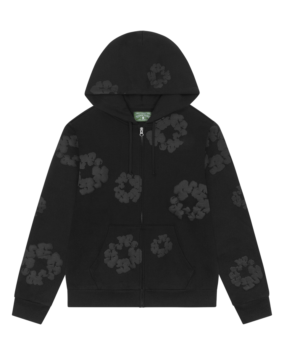 Mono Cotton Wreath Zip Hoodie Black – DENIM TEARS
