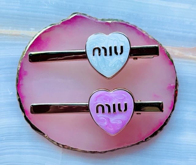 Miu Miu Heart Hair Clips - Designer Button Jewelry
