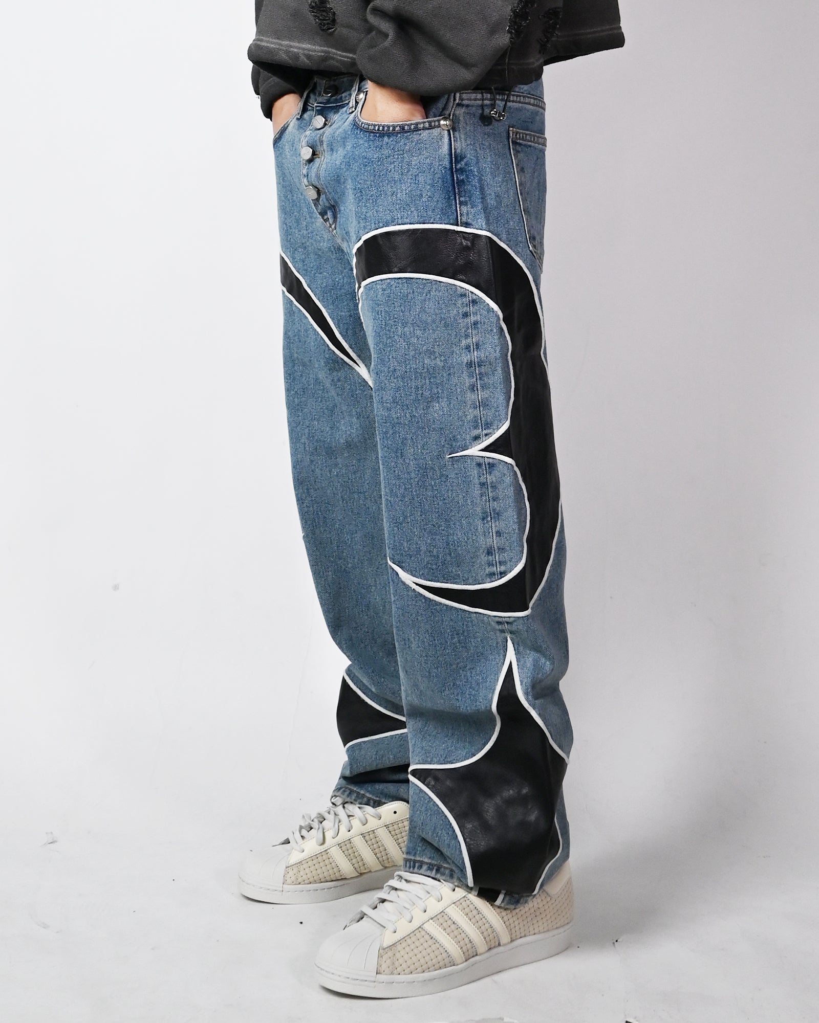 THUG CLUB(サグクラブ)「 TC LEATHER WASHING DENIM PANTS / BLUE