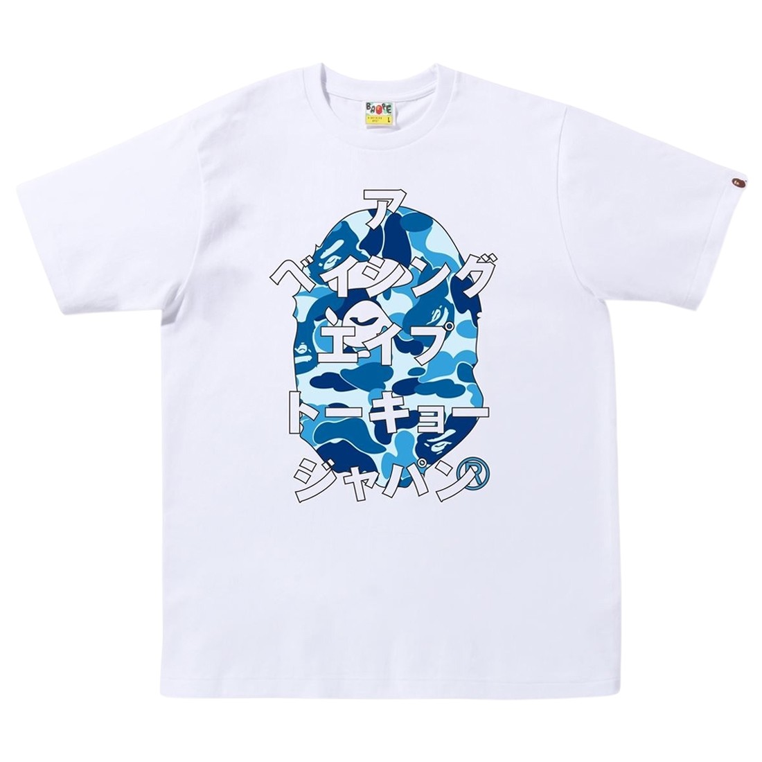 A Bathing Ape Men ABC Camo Japanese Letters Tee white blue