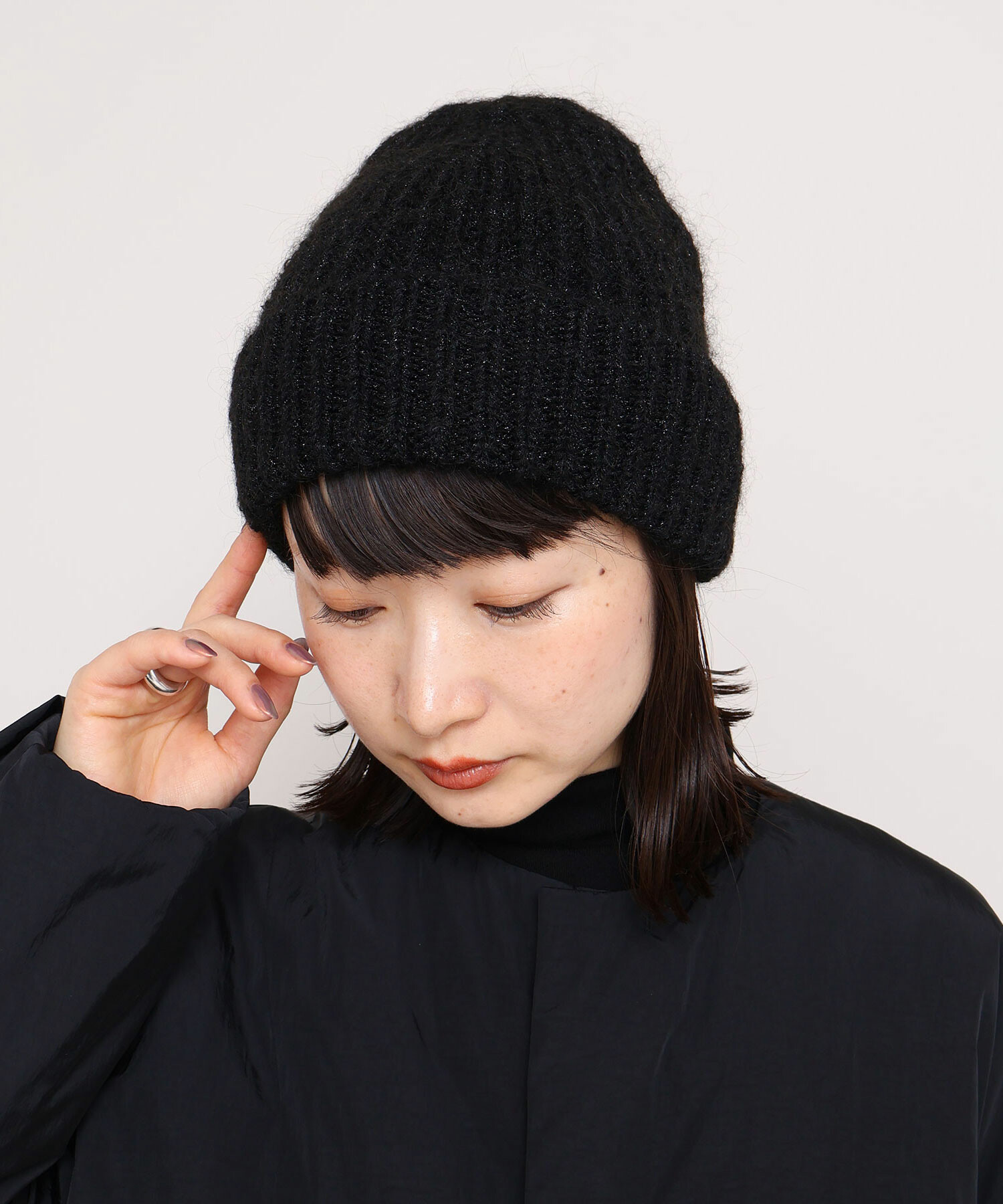AMBIDEX Store ナイロンリリーヤーン モヘア ニット帽(F クロ): iki