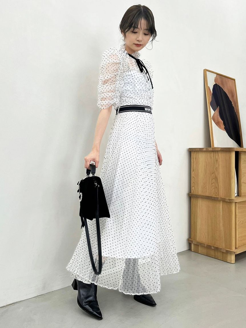 LILY BROWN×MARY QUANT】ベルト付きドットチュールドレス(ドレス