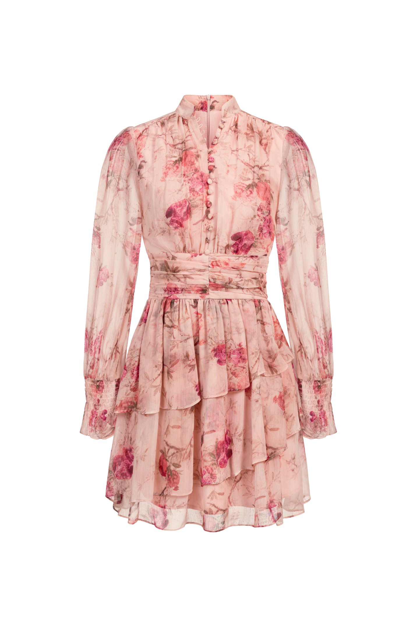 Azure Billowy Sleeves Tiered Mini Dress in Vintage Rosewood | Chello