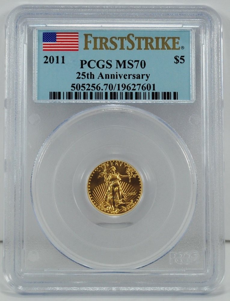 2011 $5 1/10 oz Gold Eagle Coin PCGS MS70 First Strike 25th