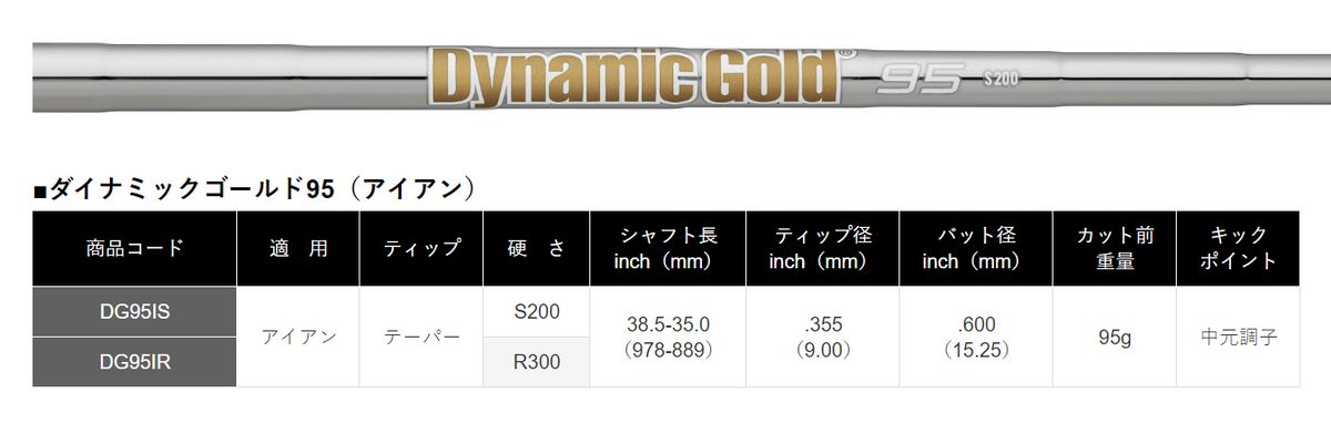 通常『DG95』より打出しとスピン増、『Dynamic Gold MID 95 TOUR ISSUE