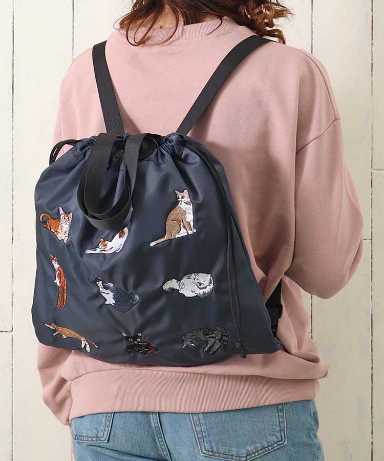 ねこナイロン刺繍ナップサック バッグ BAG リュック リュックサック