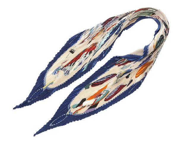 HERMES エルメス プリーツカレ スカーフ シルク100% ブルー エルメス