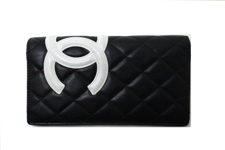 CHANEL カンボンライン キルティング 二つ折り財布 ブラック シャネル