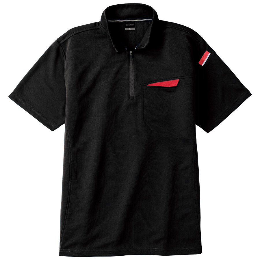 切りポケハーフジップ半袖ポロ 3686－80 ブラック | 【ミドリ