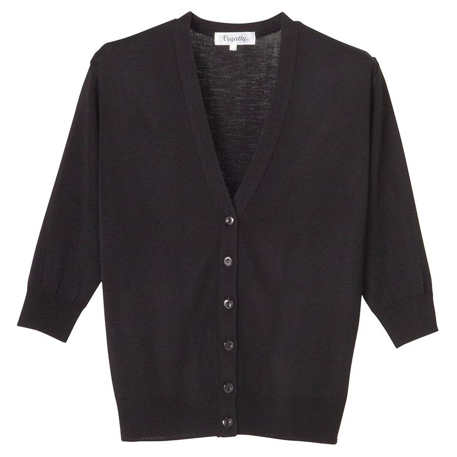 抗ピル七分袖カーディガン D－1004 026 ブラック S～LL