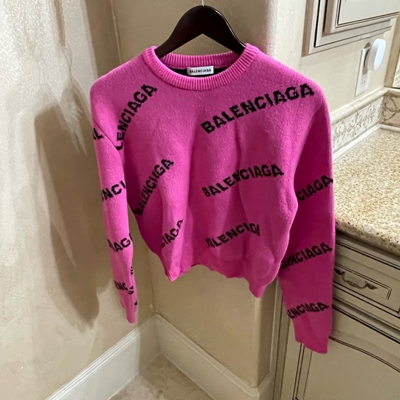 Balenciaga | Sweaters | Balenciaga Logo Pink Knit Sweater Size 36
