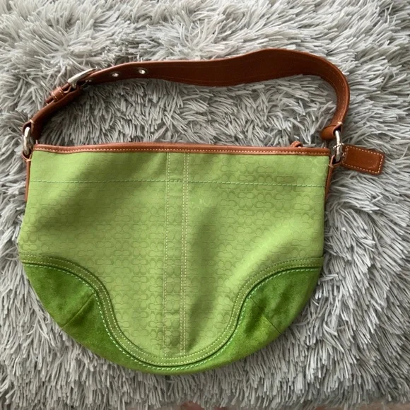 Coach | Bags | Vintage Coach Signature Suede Green Hobo Shoulder