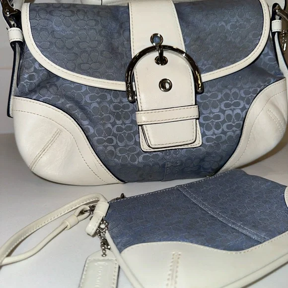 Coach | Bags | Coach Soho Signature Blue Jacquard White Leather