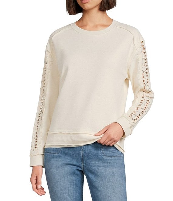 Westbound Lace Inset Long Sleeve Crew Neck Knit Top | Dillard's