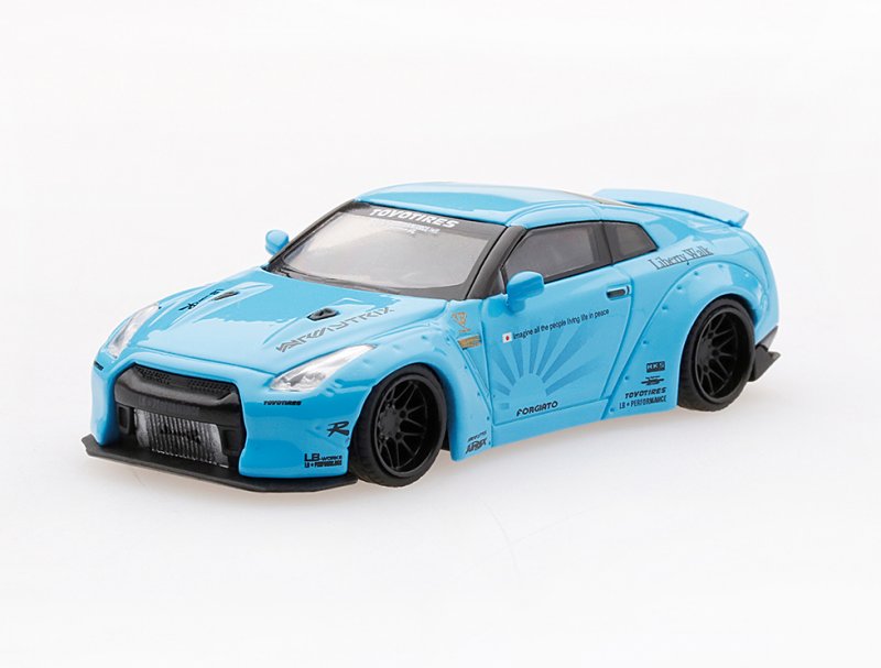 MINI GT New LB WORKS Nissan GT-R (R35) Matte Grey/Light Blue