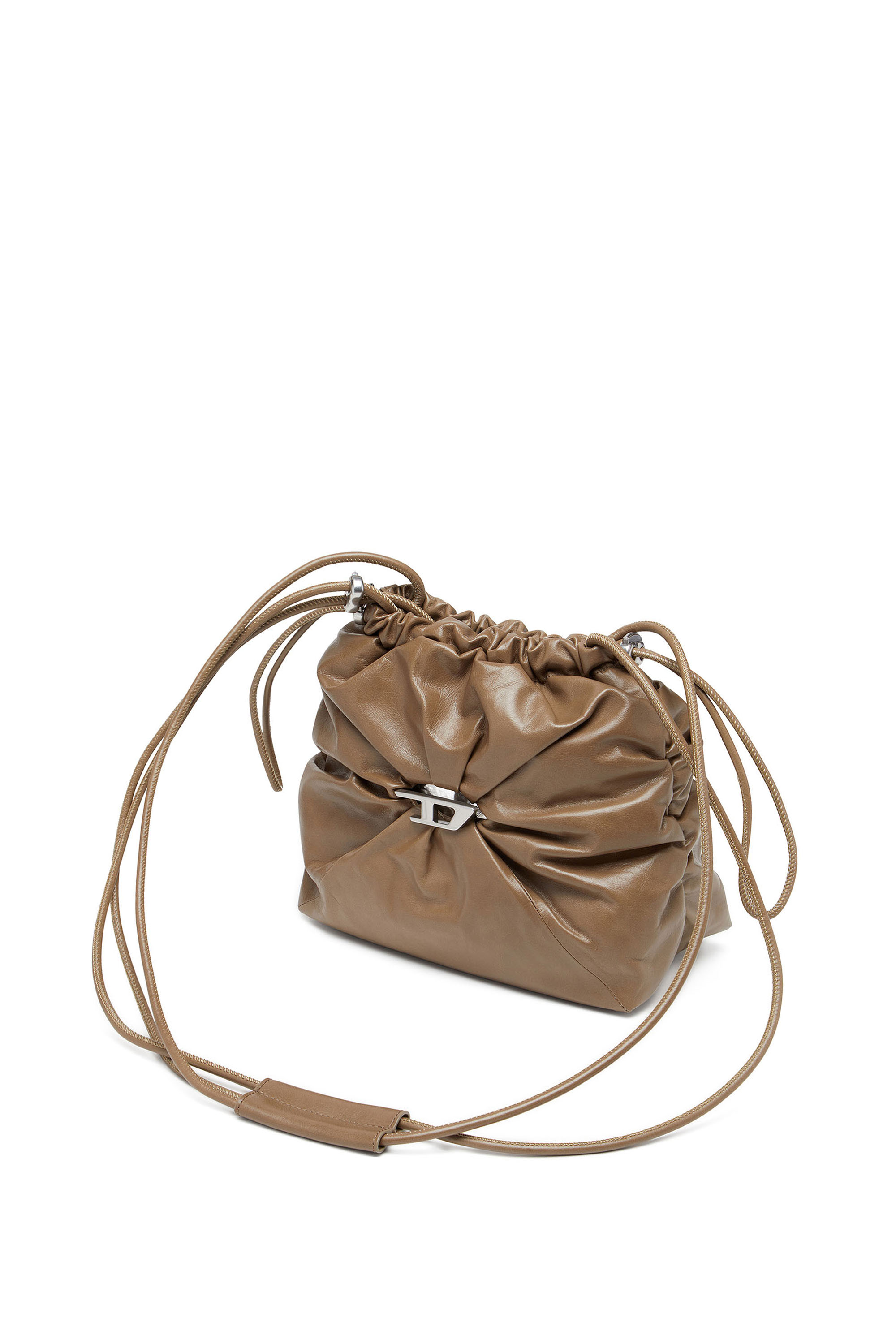 Women's Scrunch-D-Bucket bag in shiny wrinkled leather | Brown