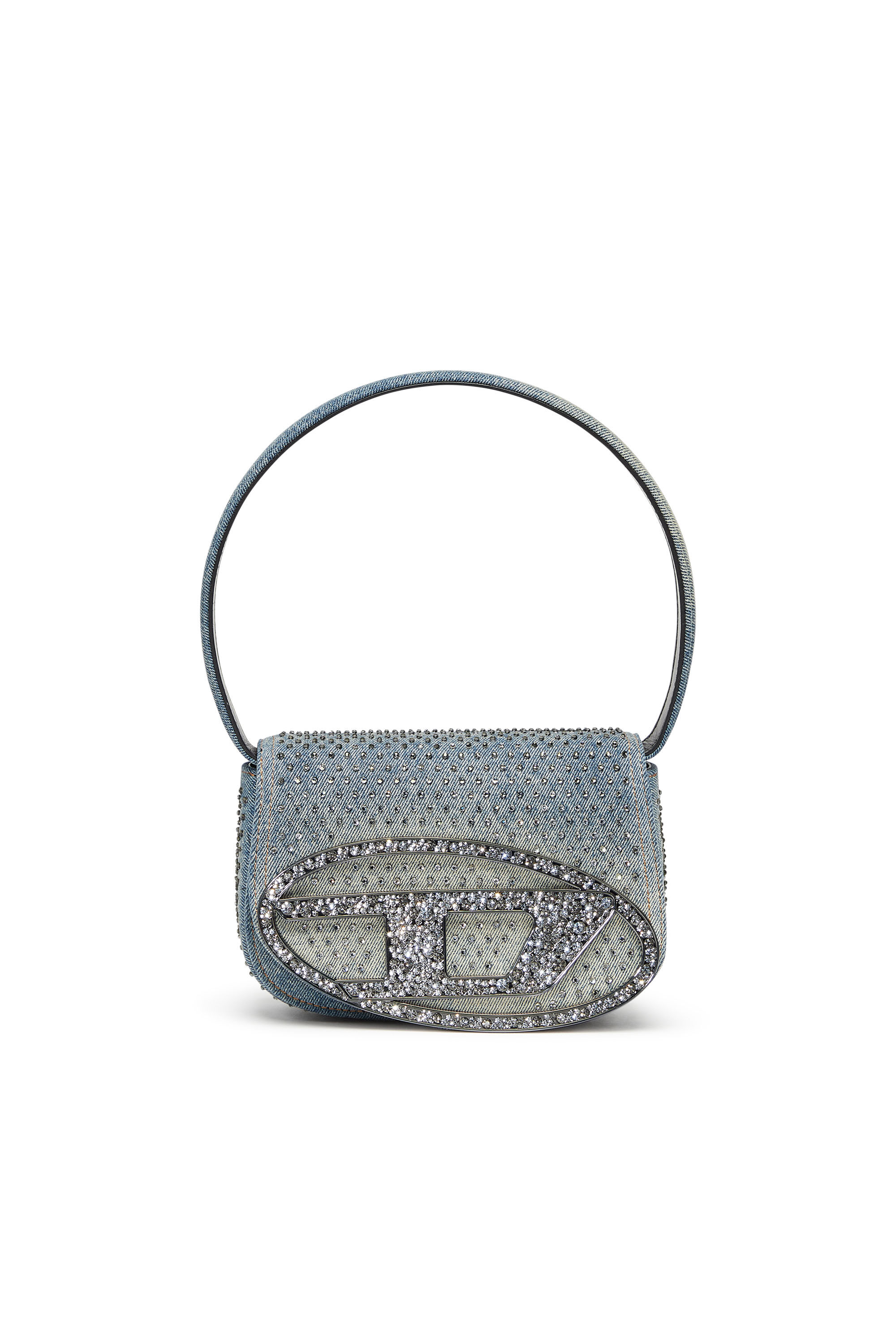Women's 1DR - Iconic shoulder bag in denim and crystals | Blue